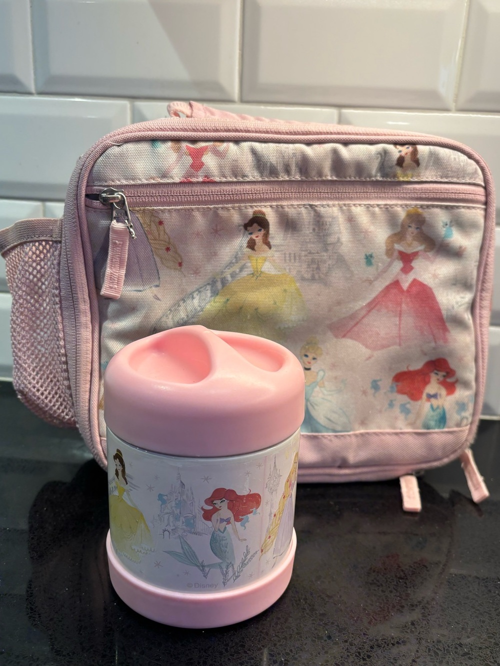 Pottery barn kids Disney Princess Pink Lunch insulated Lunch Bag with thermos - Picture 2 of 4